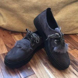 NWOT La Coquette suede,genuine fur platform shoes